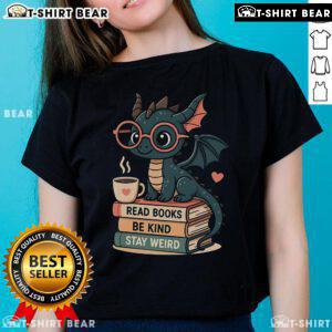 Pretty dragons and books design on a Kind and Weird Ladies tee, perfect for fantasy lovers and book enthusiasts.