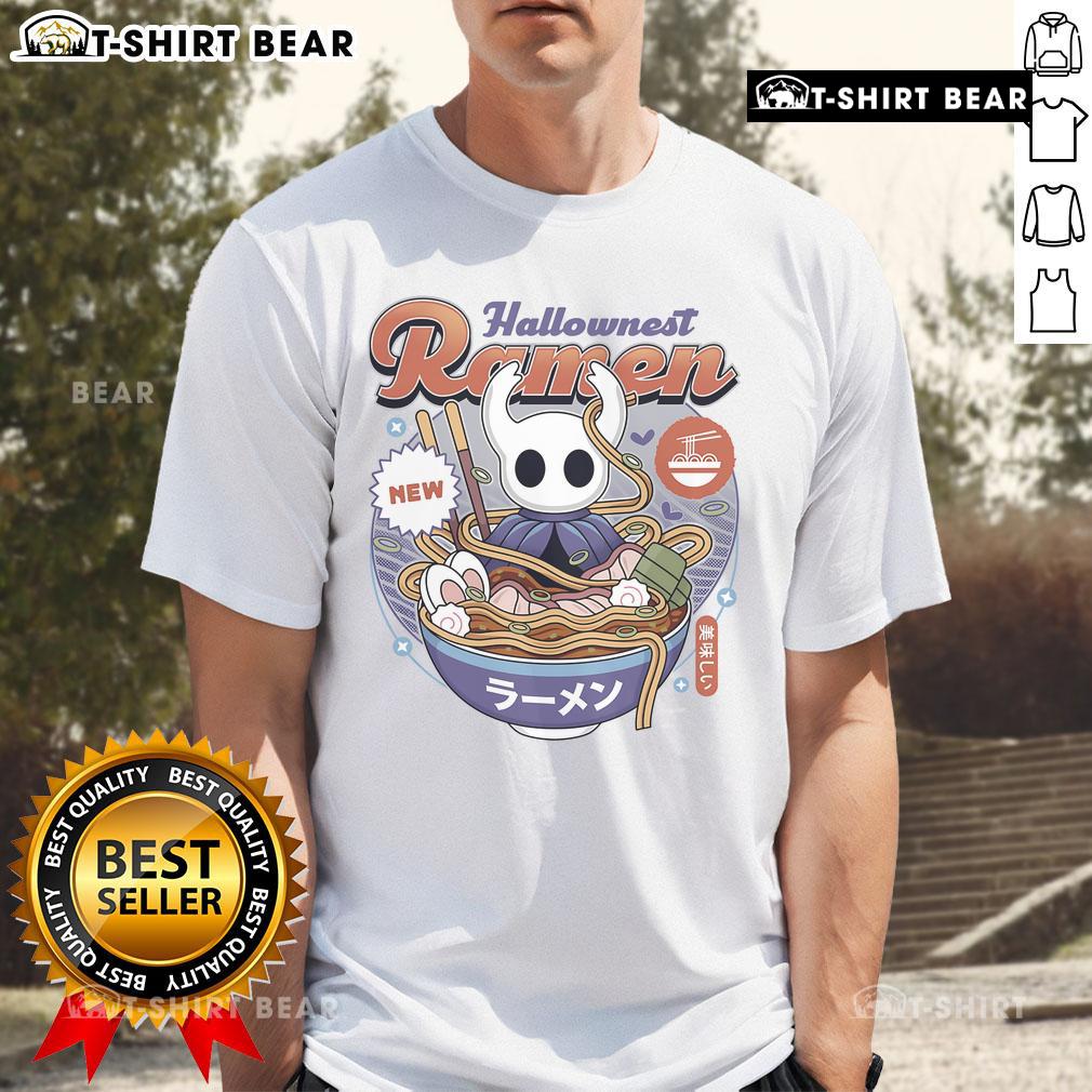 Pretty Hollow Knight Hallownest ramen vintage T-shirt featuring a whimsical design inspired by the games art style.