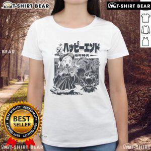 Pretty retro manga design featuring a scared girl facing a monster, perfect for comic fans on a ladies tee.