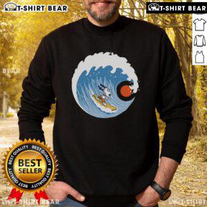Adorable Pretty Snoopy Big Wave Adventure 2 sweatshirt featuring Snoopy surfing on a vibrant wave, perfect for casual wear.