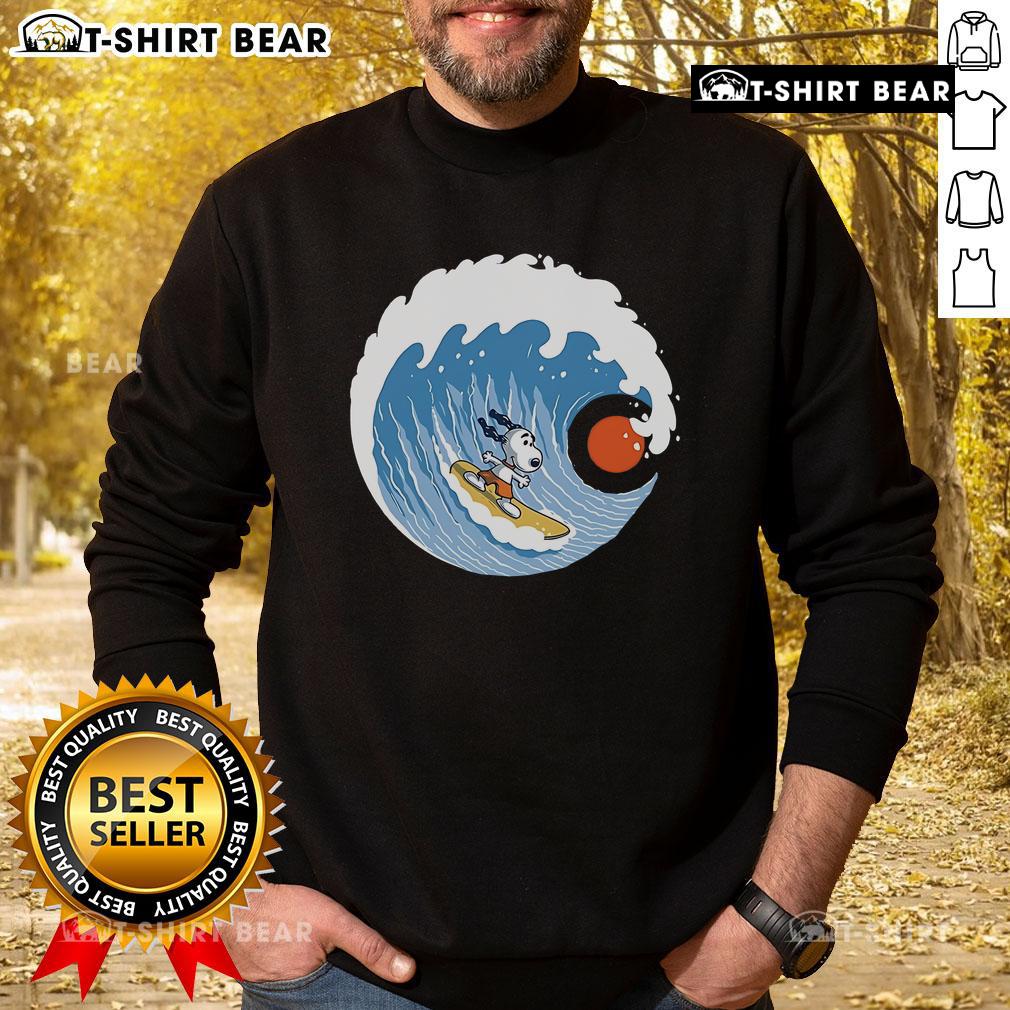 Adorable Pretty Snoopy Big Wave Adventure 2 sweatshirt featuring Snoopy surfing on a vibrant wave, perfect for casual wear.