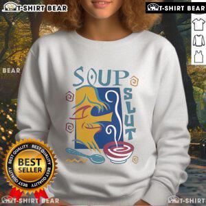 Cozy 'Pretty Soup Slut' funny sweatshirt in vibrant colors, perfect for casual wear and soup lovers' humor.