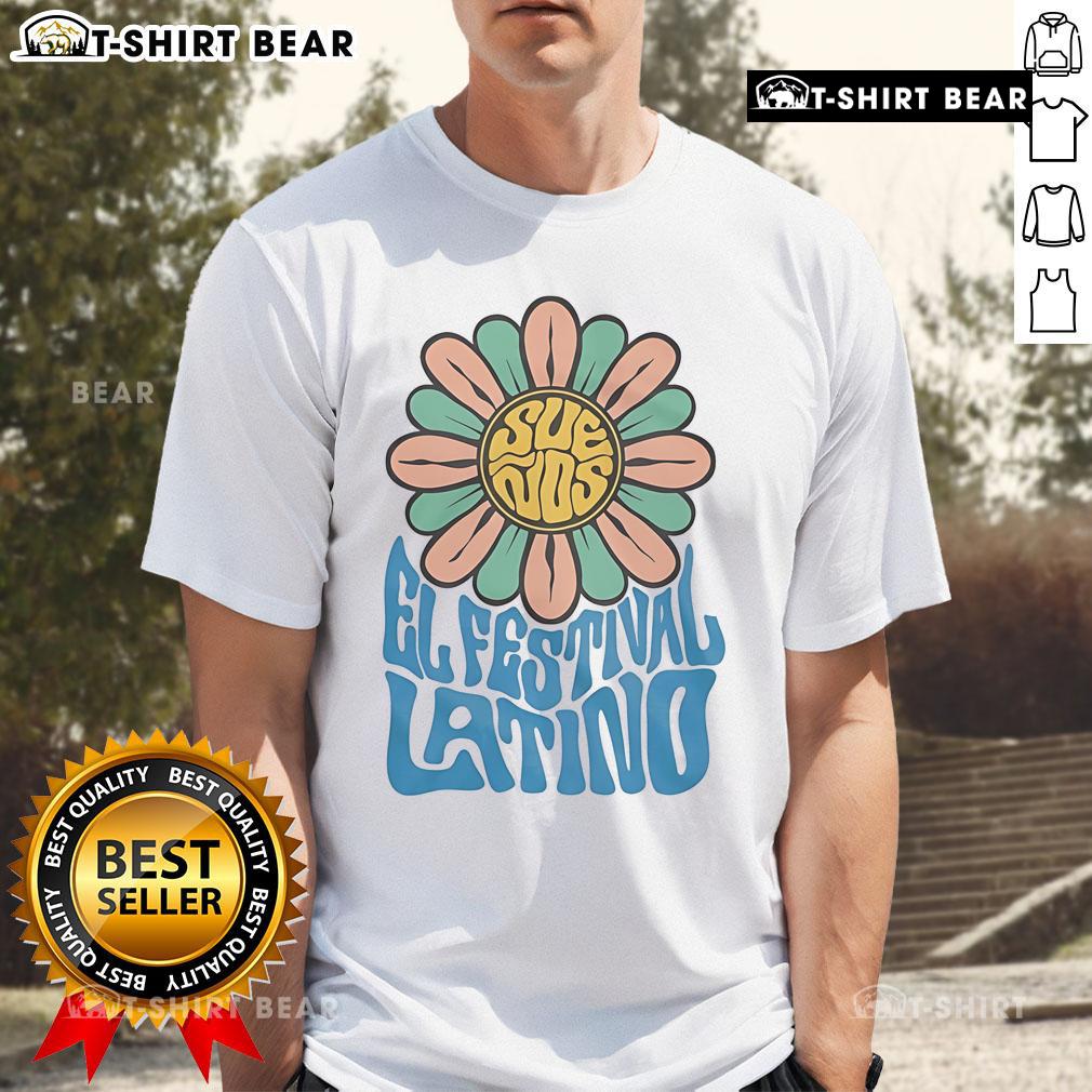 Alt Text: Pretty Sueos El Festival Latino Flower T-Shirt featuring vibrant floral designs and a stylish fit for festival lovers.