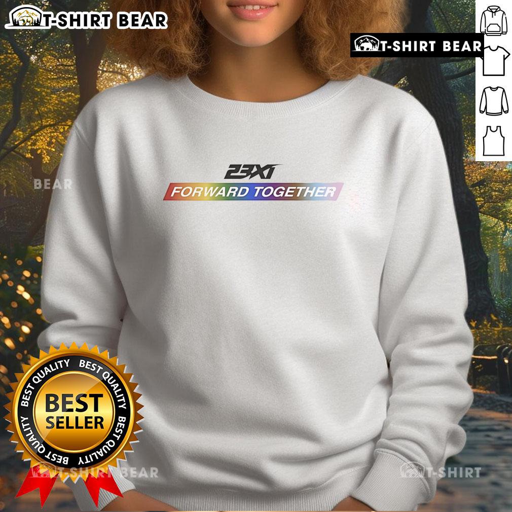 Top 23XI Racing Forward Together Pride Rainbow Sweatshirt featuring vibrant rainbow colors and a stylish design.