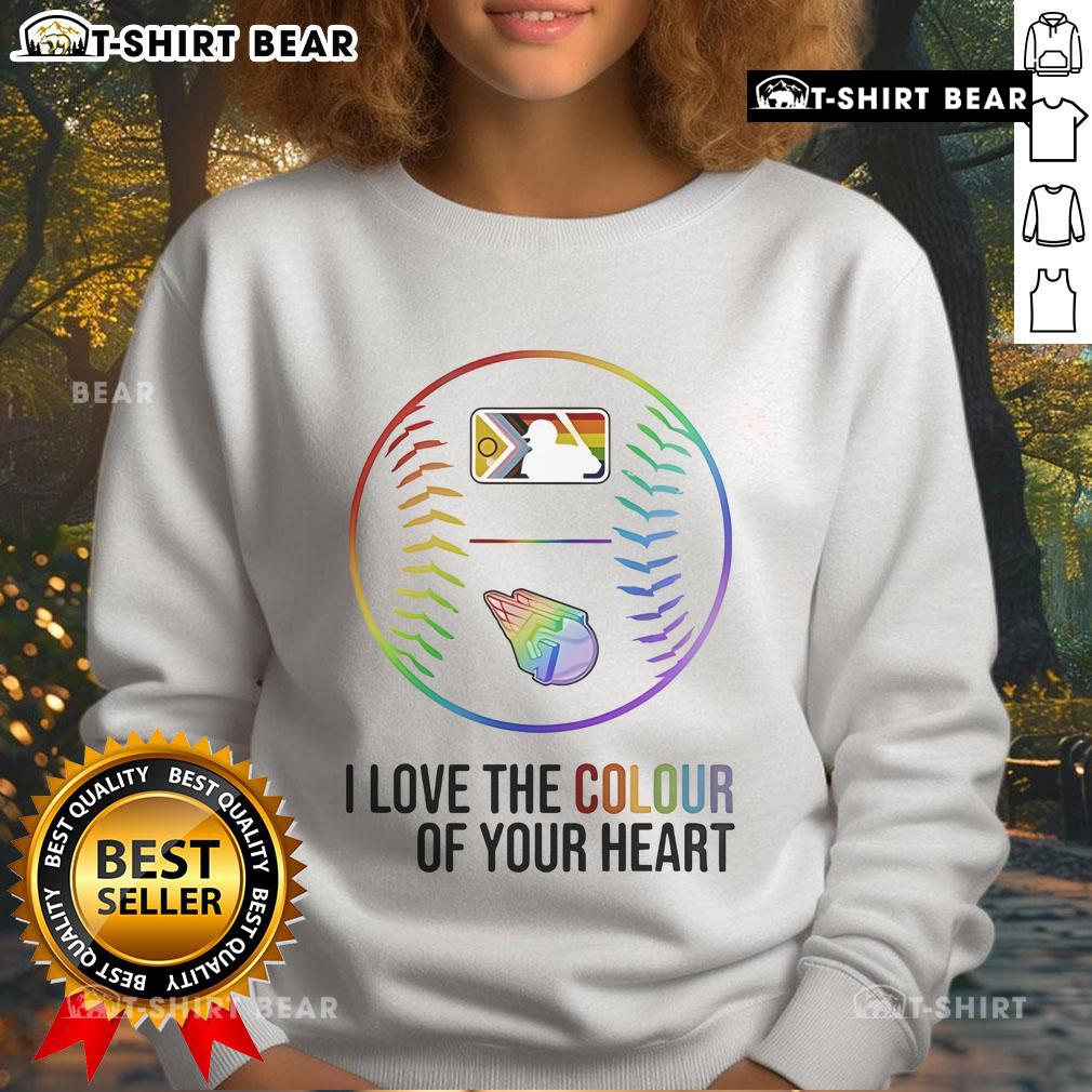 Alt Text: Cleveland Guardians Pride Month 2025 sweatshirt featuring 'I Love The Colour Of Your Heart' design in vibrant colors.