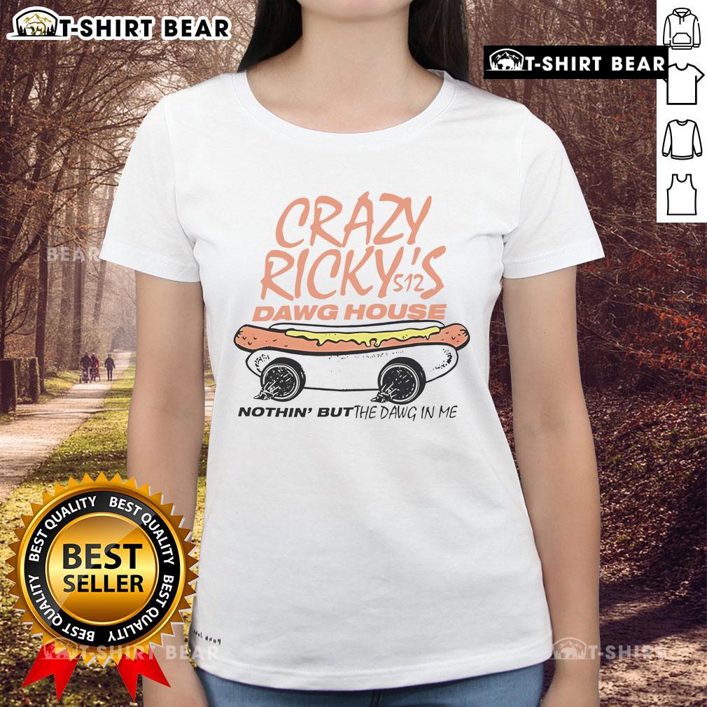 Top Crazy Ricky's Dawg House Ladies Tee featuring a vibrant design, perfect for casual outings and dog lovers.