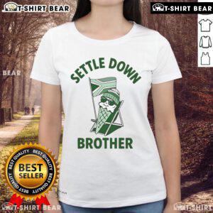 Top Dan Corder Ice Cream Settle Down Brother Ladies Tee featuring vibrant ice cream graphic and comfy fit for casual wear.