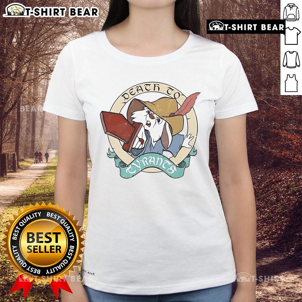 Top Death to Tyrants Ladies Tee featuring a bold design, perfect for expressing your freedom-loving spirit and style.