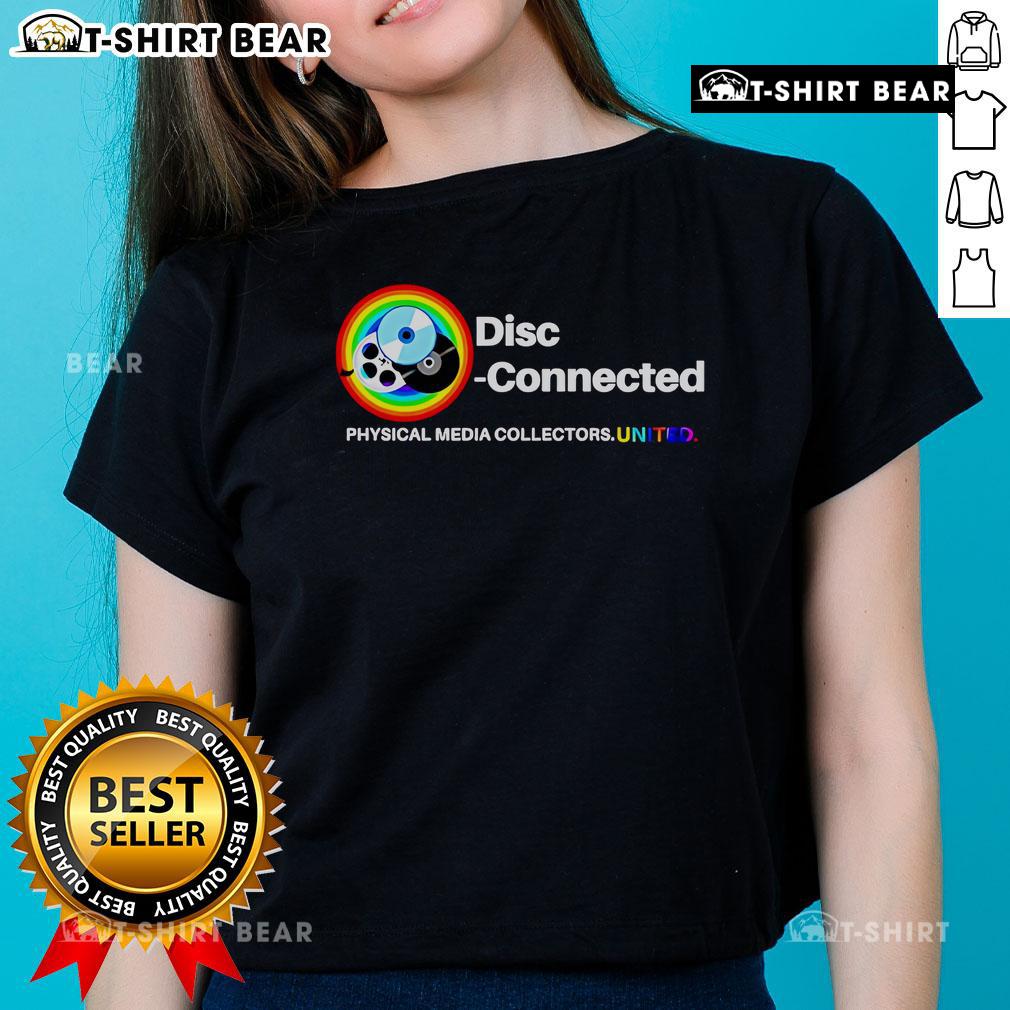 Top Disc Connected Physical Media Collectors United Ladies Tee featuring vibrant design for media enthusiasts.