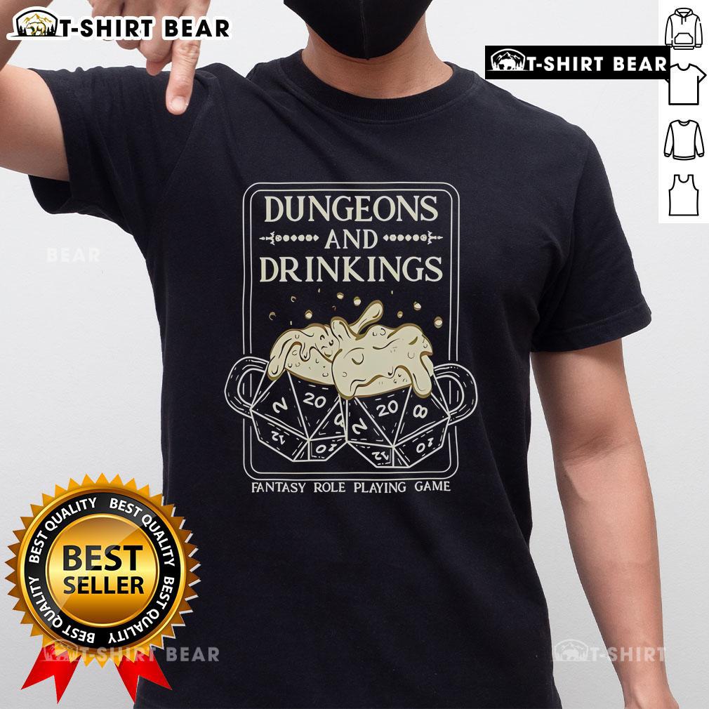 Top Dungeons And Drinkings Fantasy Role Playing Game T-Shirt featuring vibrant graphics and a playful design for gamers.
