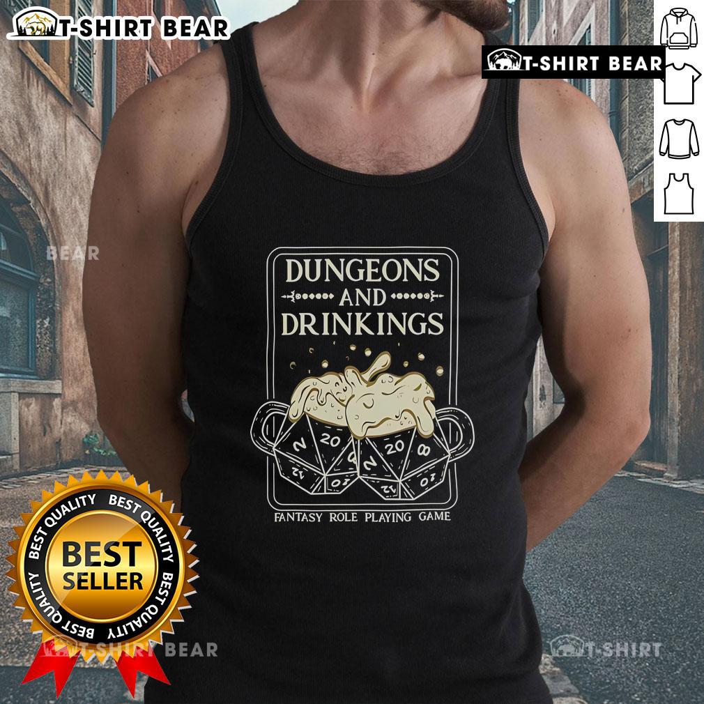 Top Dungeons and Drinkings fantasy role-playing game tank top featuring vibrant graphics and a comfortable fit.