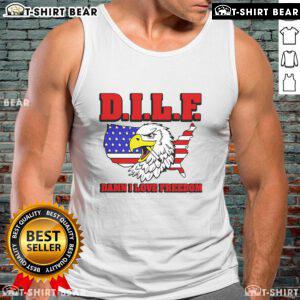 Top Eagle DILF Damn I Love Freedom Tank Top featuring a bold graphic design, perfect for patriotic summer wear.
