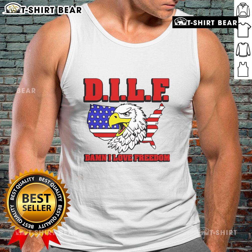 Top Eagle DILF Damn I Love Freedom Tank Top featuring a bold graphic design, perfect for patriotic summer wear.