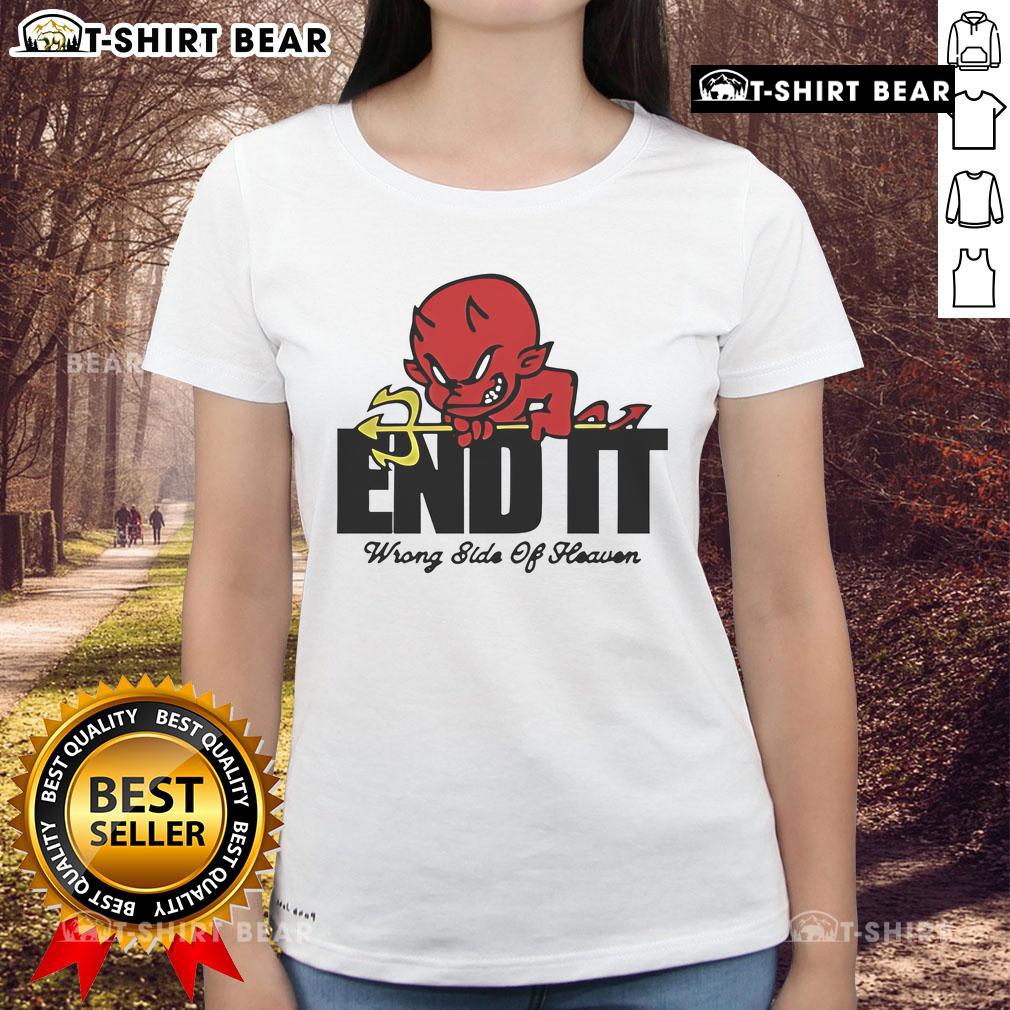 Top-End-It Devil Wrong Side of Heaven ladies tee featuring a stylish graphic design and comfortable fit for casual wear.