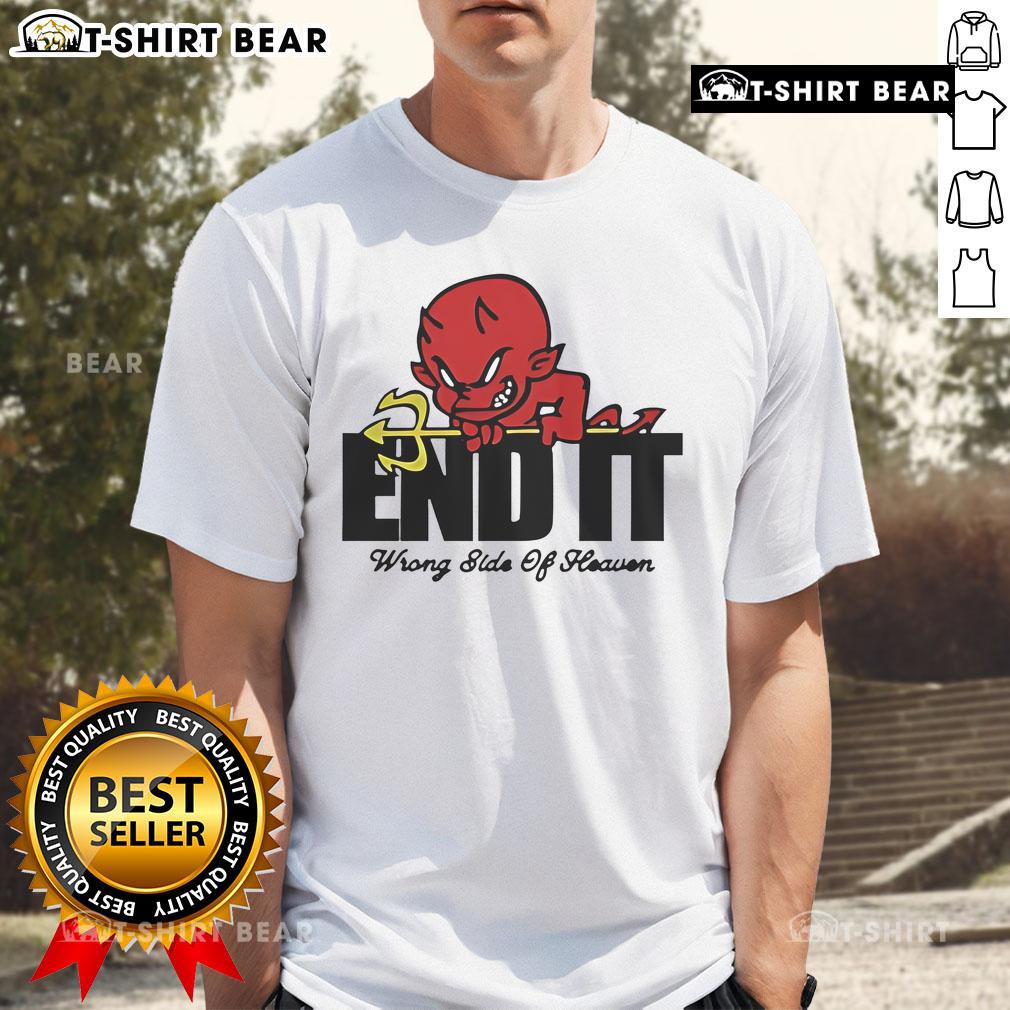 Alt Text: Top End It Devil Wrong Side Of Heaven T-Shirt featuring bold graphics and a stylish design for fans of edgy fashion.