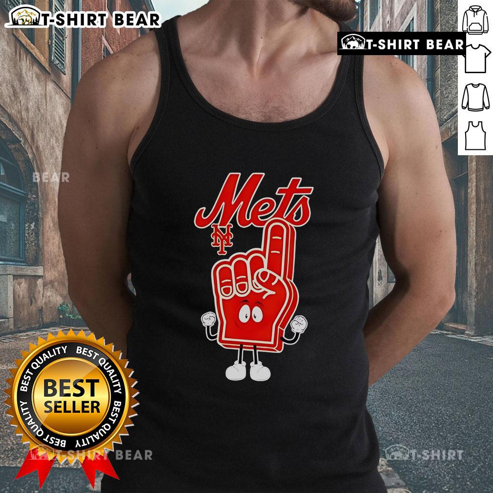 New York Mets tank top featuring a top foam hand with number one finger, perfect for baseball fans.