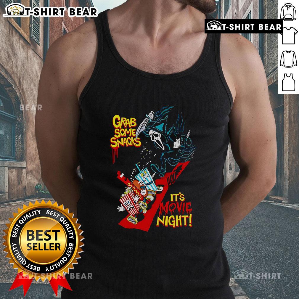 Alt Text: Top Grab Some Snacks It's Movie Night Tank Top featuring a fun design perfect for cozy movie nights.