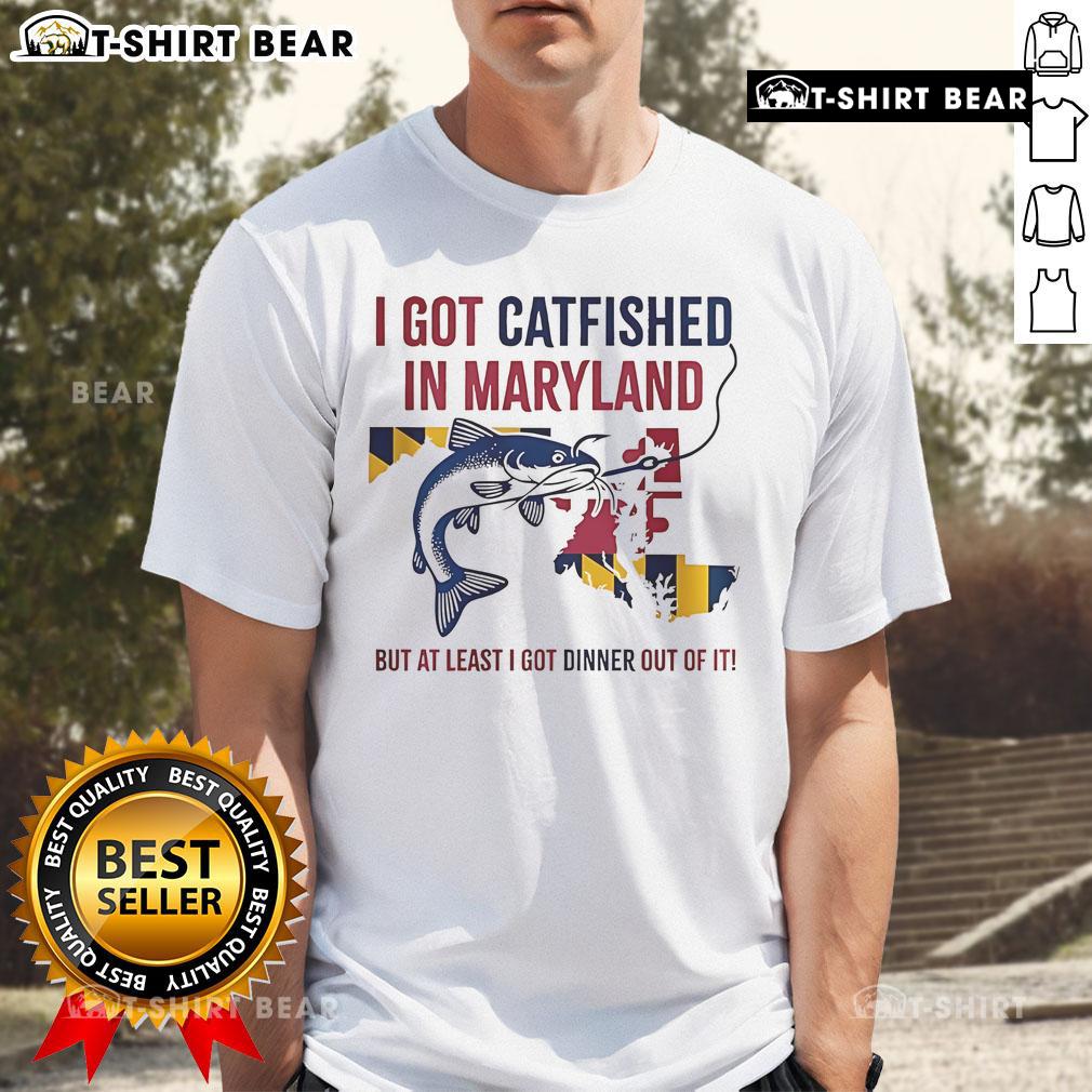 Top I Got Catfished In Maryland T-Shirt design featuring humorous catfishing theme and vibrant colors.