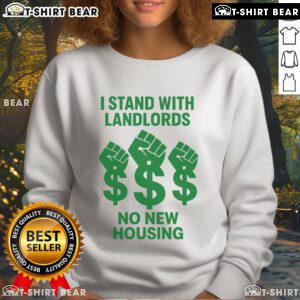 Alt Text: Top I Stand With Landlords No New Housing Sweatshirt in black, promoting landlord rights and housing awareness.
