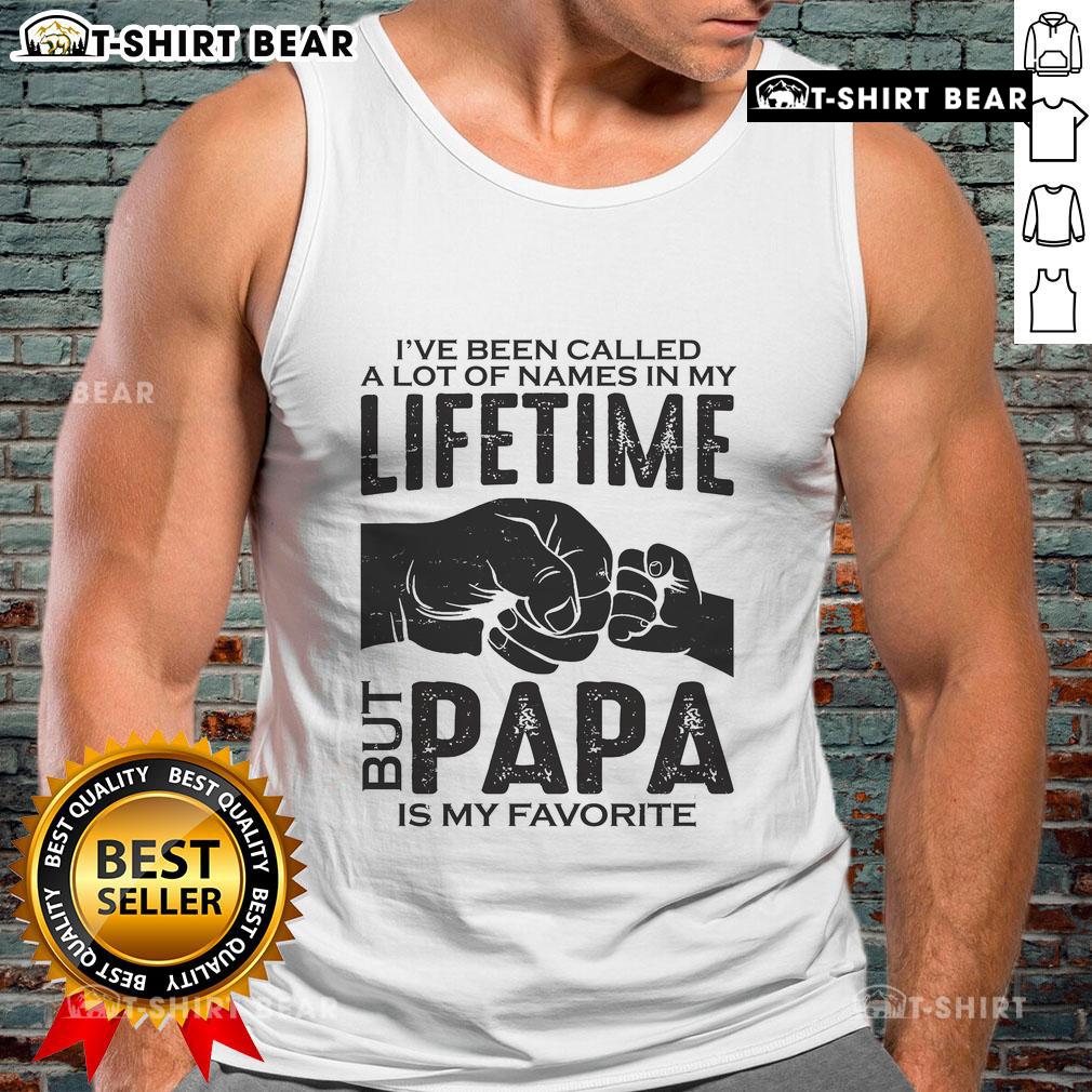 Father's Day tank top featuring the phrase 'Papa Is My Favorite' among various names, perfect for celebrating dads.