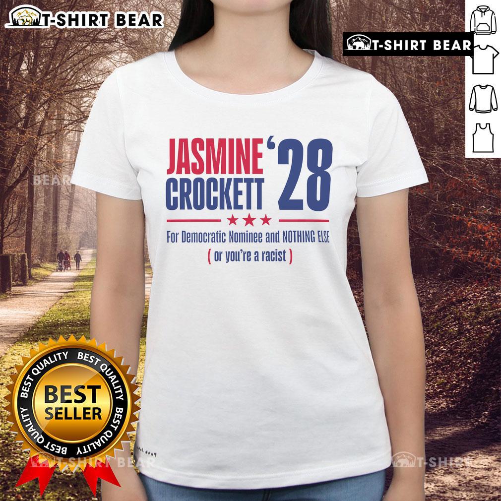 Top Jasmine Crockett 28 Ladies Tee for Democratic Nominee bold statement on race and politics in stylish design.