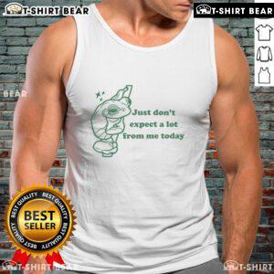 Funny frog tank top with 'Don't Expect a Lot From Me Today' text, perfect for casual summer wear and humor lovers.