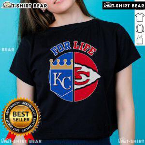 Top Kansas City Chiefs and Royals for Life Ladies Tee featuring team logos and vibrant colors for sports fans.