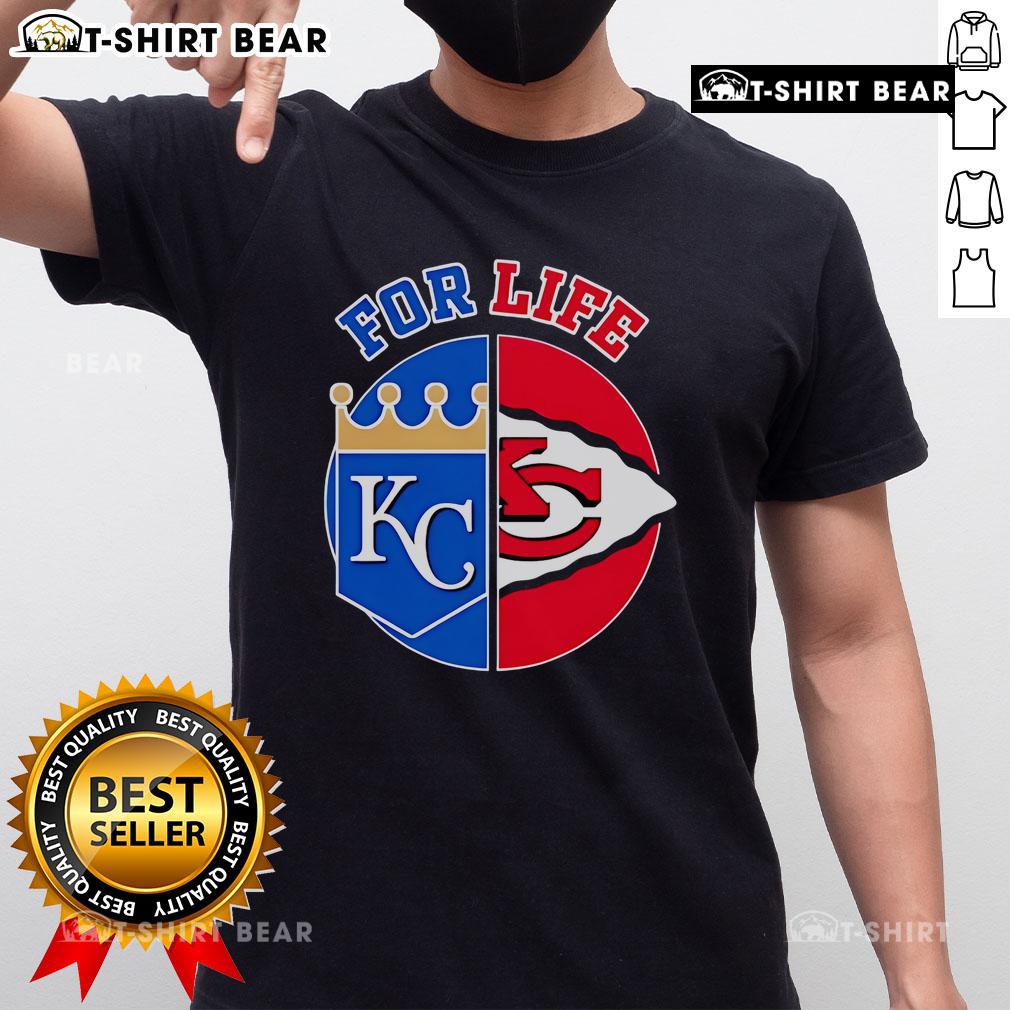 Alt Text: Top Kansas City Chiefs and Royals For Life T-shirt featuring team logos and vibrant colors for passionate fans.