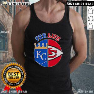 Alt Text: Top Kansas City Chiefs and Royals For Life tank top featuring team logos and vibrant colors, perfect for fans.