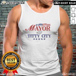 Alt Text: Top Mayor of Titty City USA Flag Tank Top featuring vibrant colors and bold design, perfect for summer fashion.