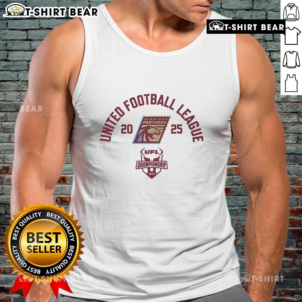 Alt Text: Top Michigan Panthers 2025 UFL Championship Game tank top featuring team logo and vibrant colors for fans.