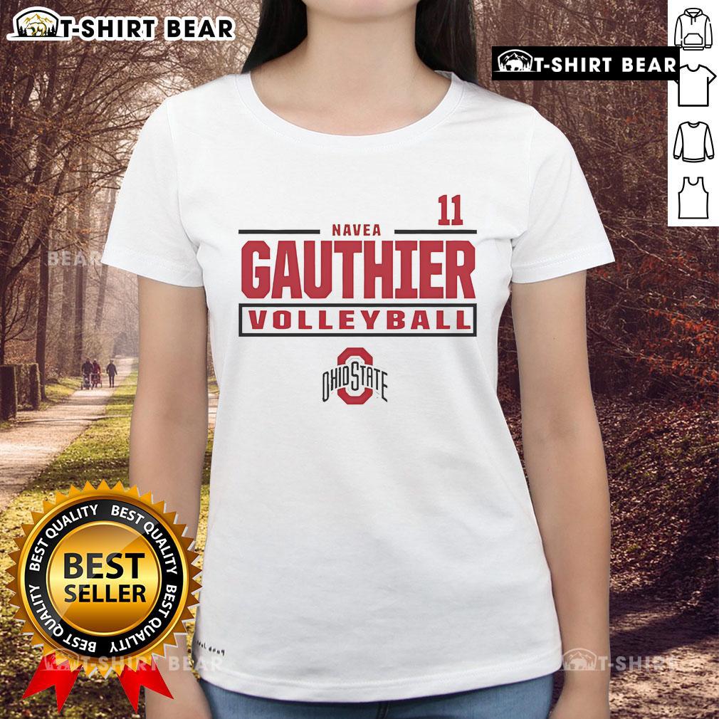 Top Navea Gauthier Ohio State Buckeyes Volleyball 11 Ladies Tee featuring team colors and stylish design.