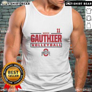 Navea Gauthier wearing an Ohio State Buckeyes volleyball tank top, showcasing team spirit and style.