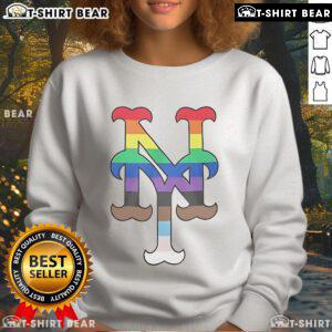 Alt Text: Top New York Mets Pride 2025 logo sweatshirt featuring vibrant colors and team branding for LGBTQ+ support.