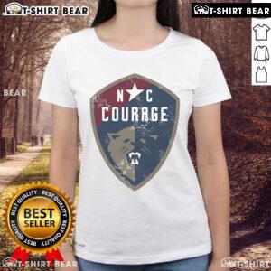 Vintage primary logo of North Carolina Courage on a ladies tee, showcasing team spirit and stylish design for fans.