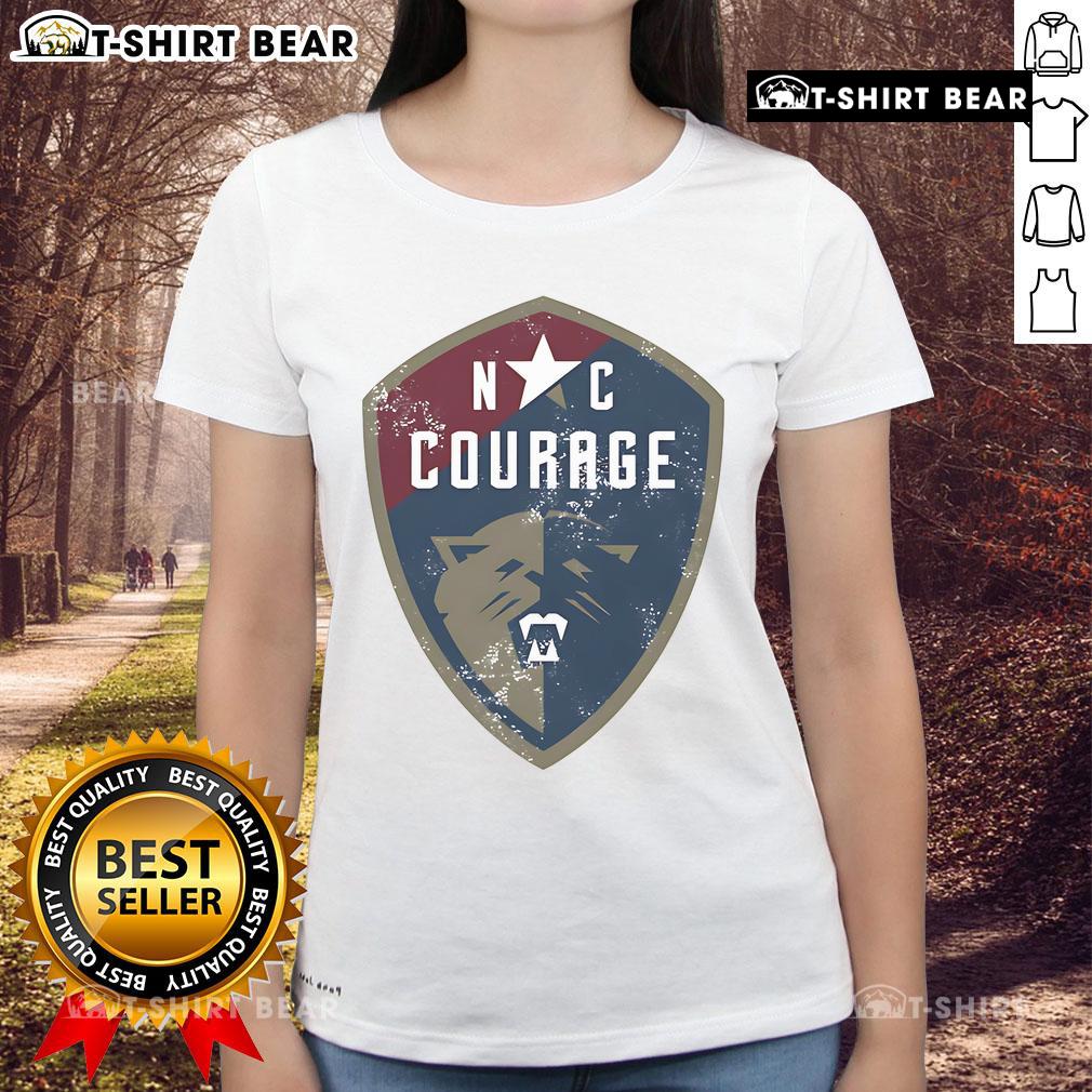 Vintage primary logo of North Carolina Courage on a ladies tee, showcasing team spirit and stylish design for fans.