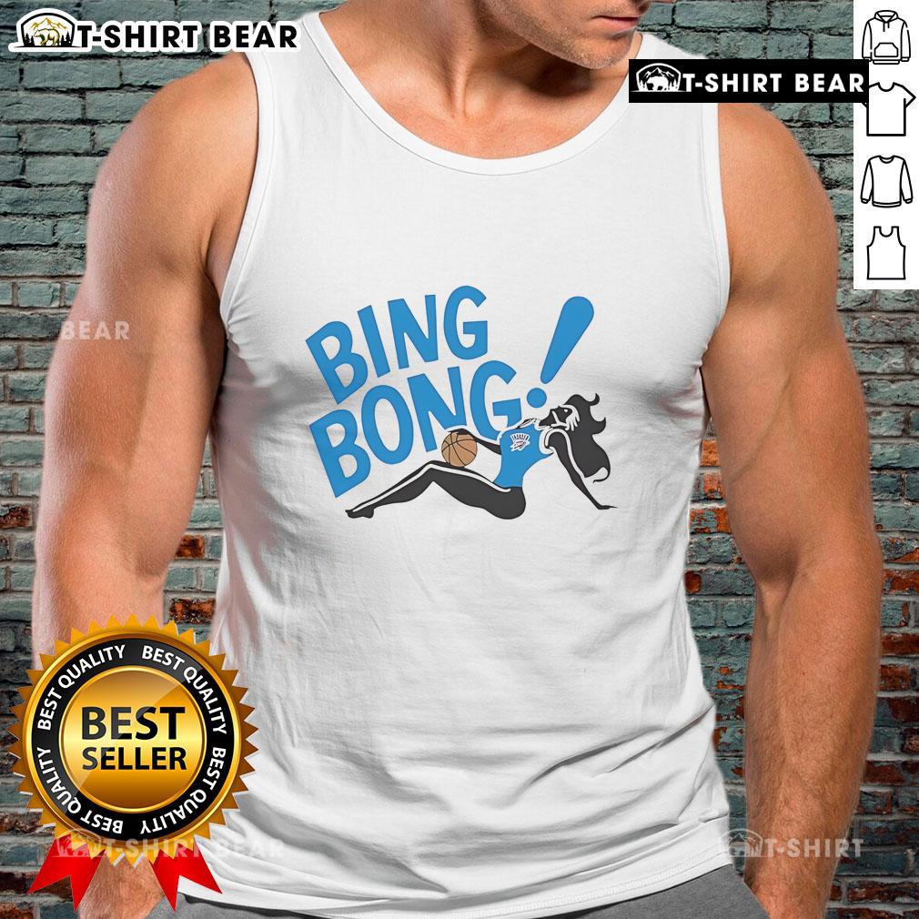 Girl wearing a stylish Oklahoma City Thunder Bing Bong tank top, showcasing team spirit and trendy basketball fashion.