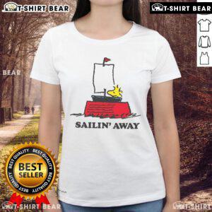 Top Peanuts Sailin Away Ladies Tee featuring a playful graphic of Snoopy sailing, perfect for casual wear and Peanuts fans.