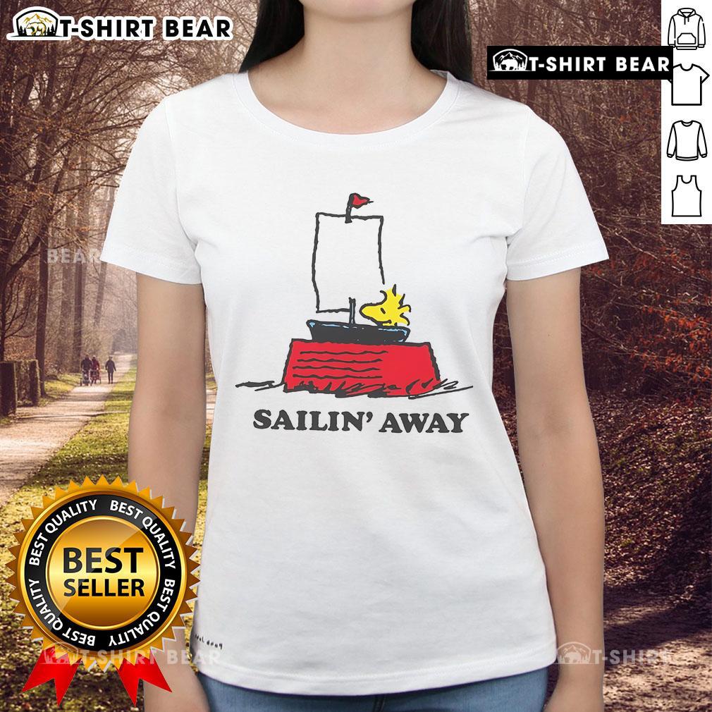 Top Peanuts Sailin Away Ladies Tee featuring a playful graphic of Snoopy sailing, perfect for casual wear and Peanuts fans.