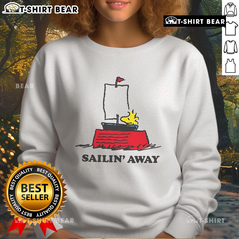 Cozy Top Peanuts Sailin' Away sweatshirt featuring Charlie Brown and friends in a colorful nautical design.