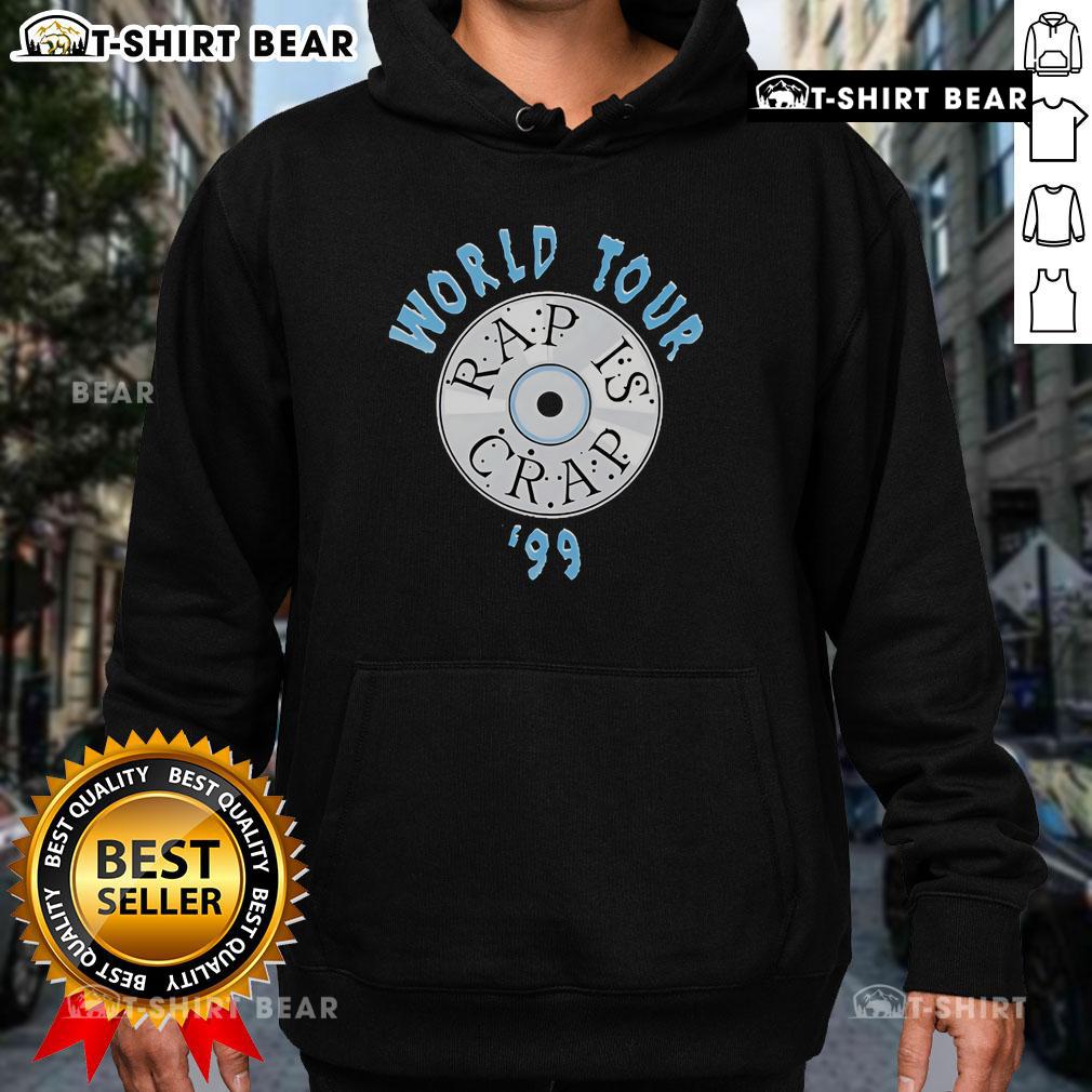 Alt Text: 1999 Top Rap is Crap World Tour hoodie featuring bold graphics and vibrant colors, perfect for fans of hip-hop fashion.