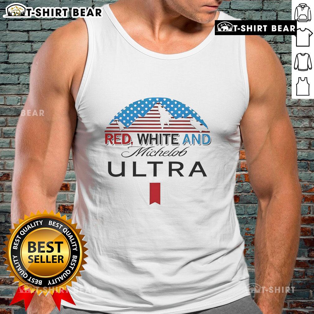 Stylish top red and white Michelob Ultra tank top, perfect for summer outings and casual wear.