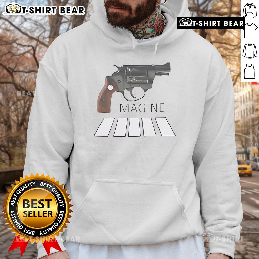 Top Revolver Imagine Gun hoodie featuring a unique Abbey Road crosswalk design for music and fashion enthusiasts.