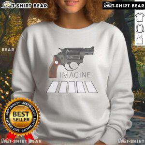 Alt Text: Top Revolver Imagine Gun Abbey Road Crosswalk Sweatshirt featuring iconic design and vibrant colors.