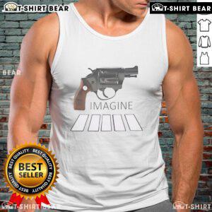Top Revolver Imagine Gun Abbey Road Crosswalk tank top featuring iconic Beatles imagery, perfect for music lovers.
