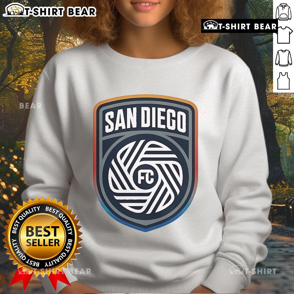 Alt Text: Top San Diego FC Crest Logo Sweatshirt featuring bold team colors and design, perfect for fans and supporters.