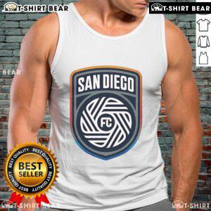 Alt Text: Stylish Top San Diego FC Crest Logo Tank Top featuring the team's emblem on a comfortable fabric for fans.