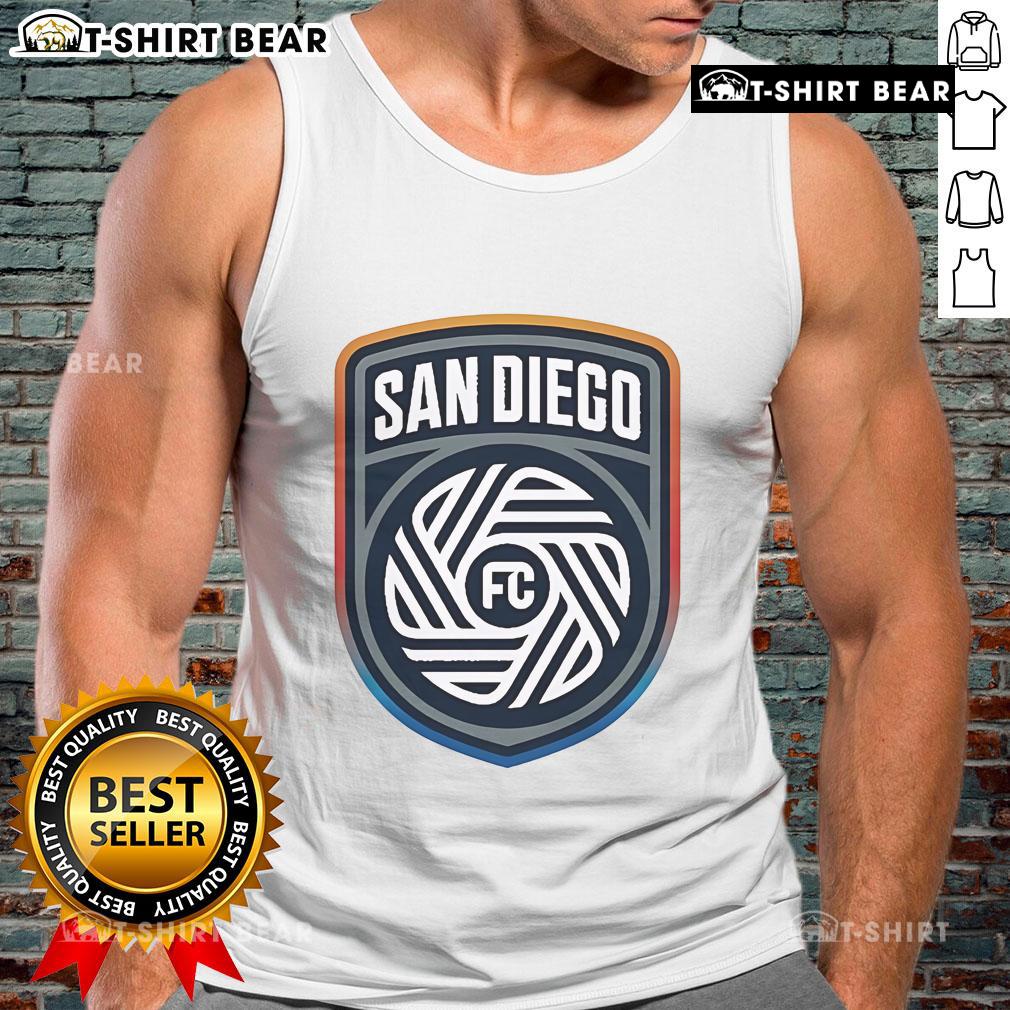 Alt Text: Stylish Top San Diego FC Crest Logo Tank Top featuring the team's emblem on a comfortable fabric for fans.