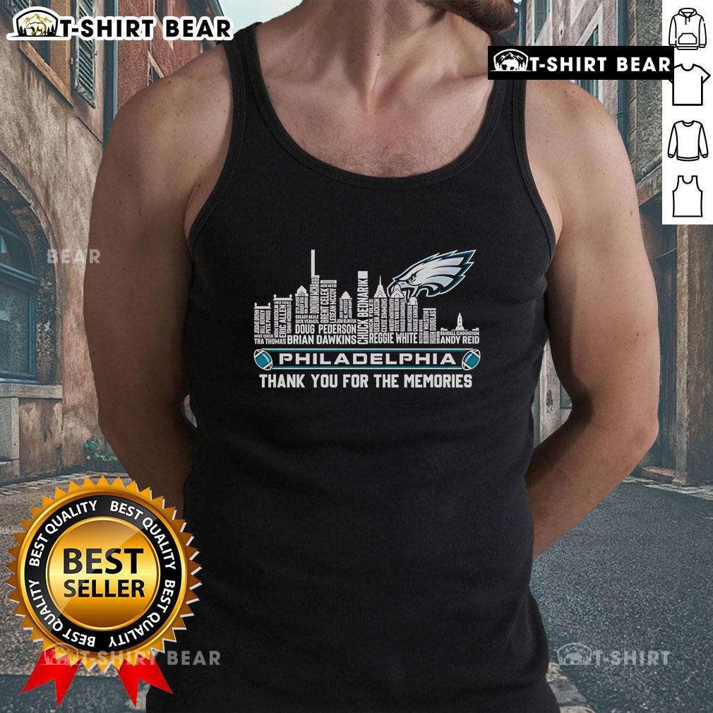 Philadelphia Eagles tank top with skyline design, celebrating memories of the team. Perfect for fans and casual wear.