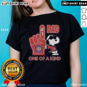 Alt Text: Unique ladies tee featuring Snoopy and Chicago Cubs design - perfect gift for DAD and baseball fans.